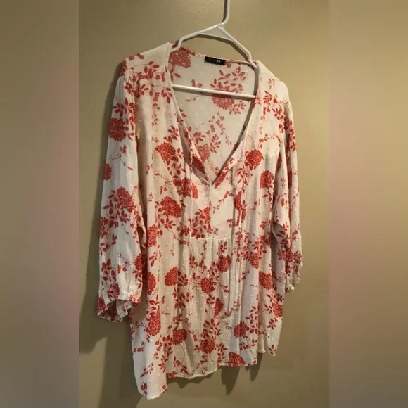Orange and cream blouse. Size 2X. - Picture 3 of 10